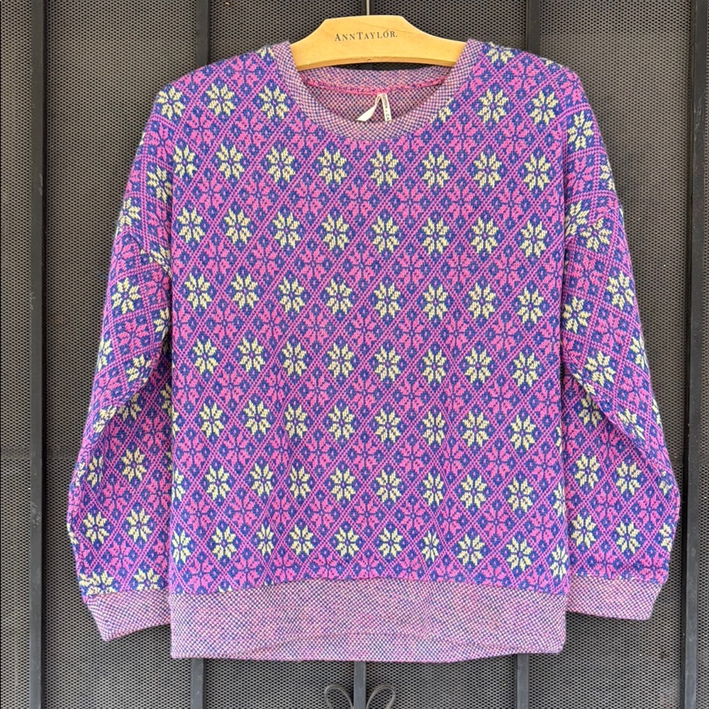 Cotton On Purple and Pink Crew Neck Sweater with Fair Isle Pattern